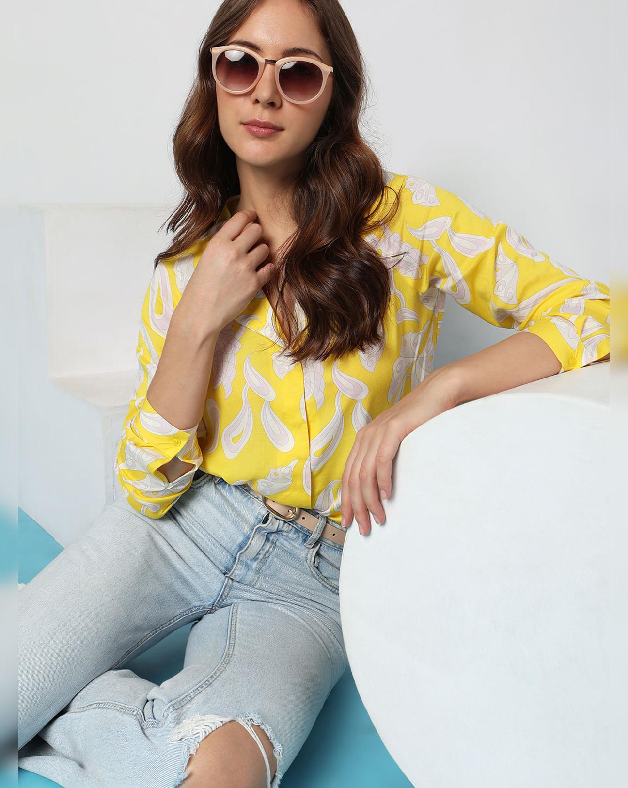 yellow printed shirt