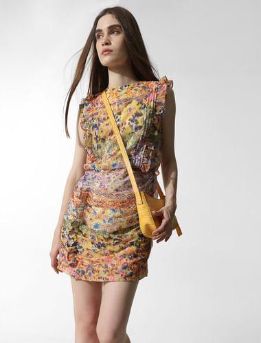 yellow printed short dress