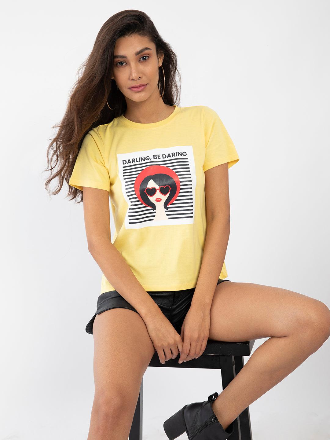 yellow printed t-shirt for women