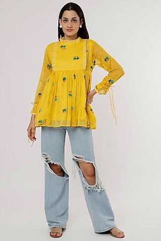 yellow printed top