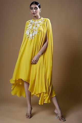 yellow pure georgette embroidered trapeze tunic