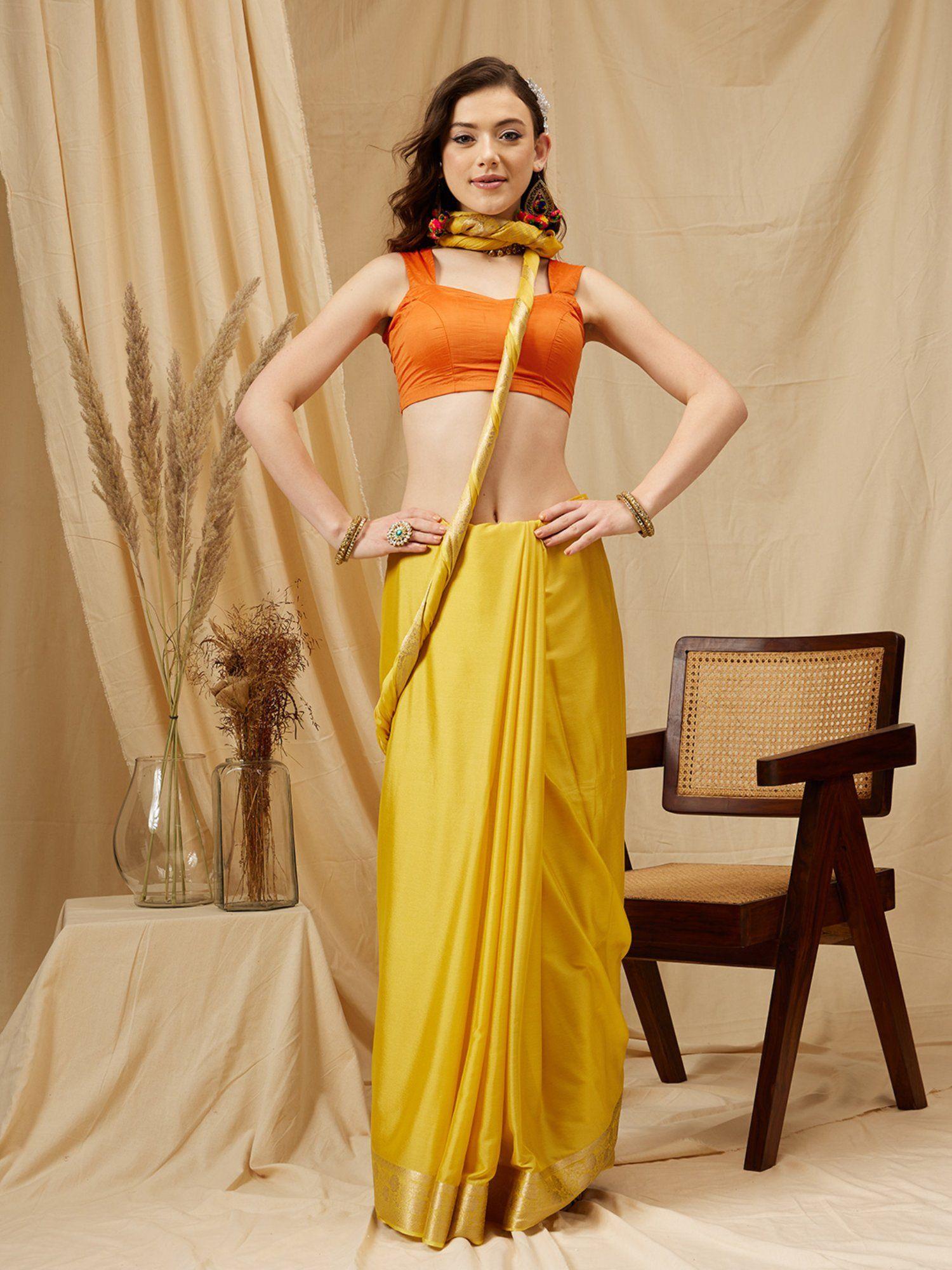 yellow pure viscose chinon zari banarasi saree and unstitched blouse