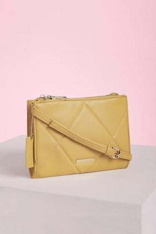 yellow quilted casual pu women cross body bag