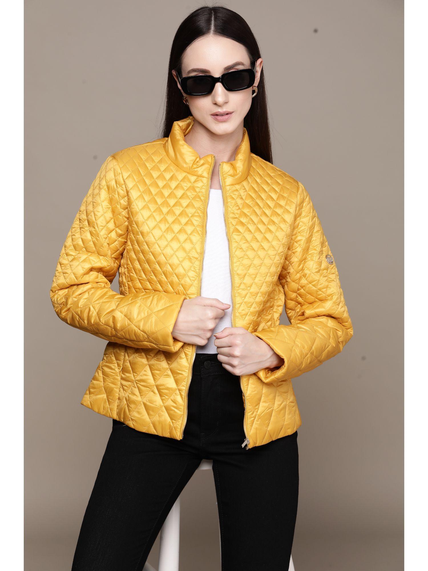 yellow quilted puffer jacket