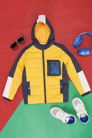 yellow quilted winterwear full sleeves  boys regular fit  jacket