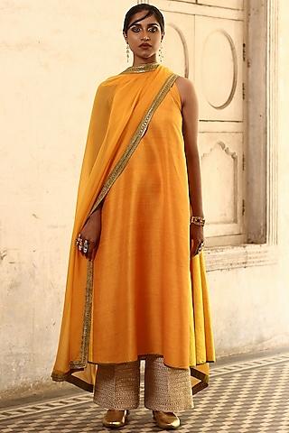 yellow raw silk kurta set