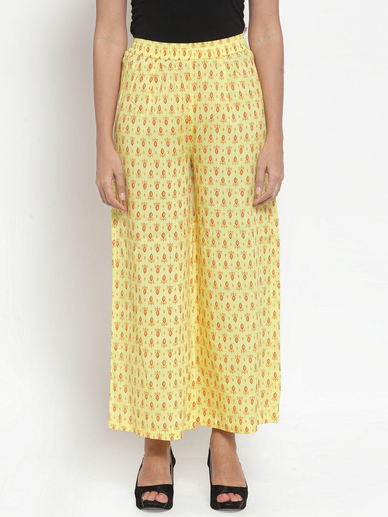 yellow rayon block print a-line palazzos