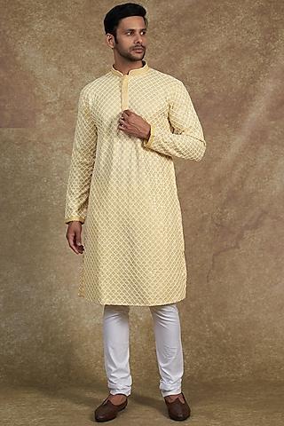 yellow rayon embroidered kurta set