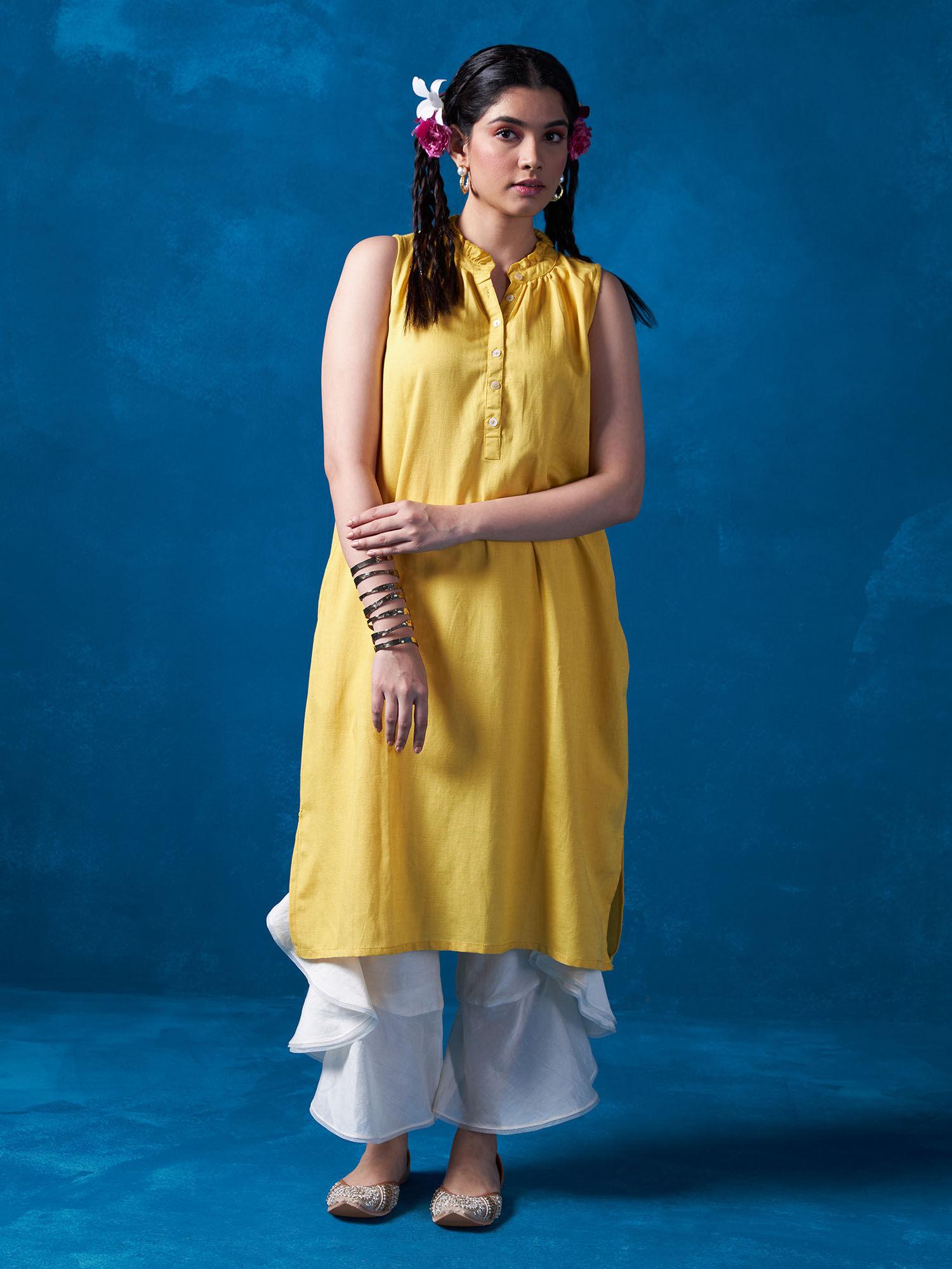 yellow rayon flex kurta likkur180