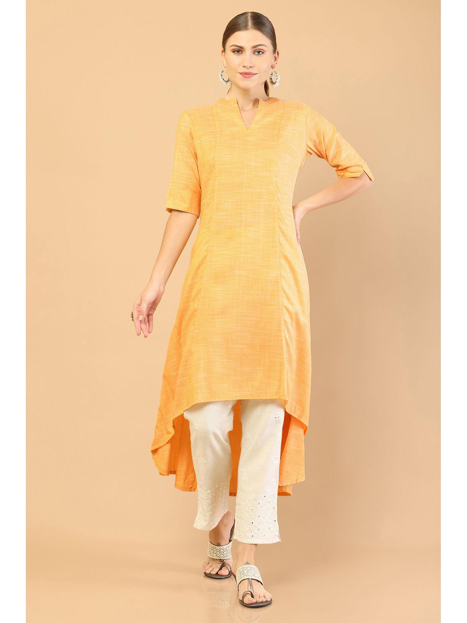 yellow rayon high-low kurta