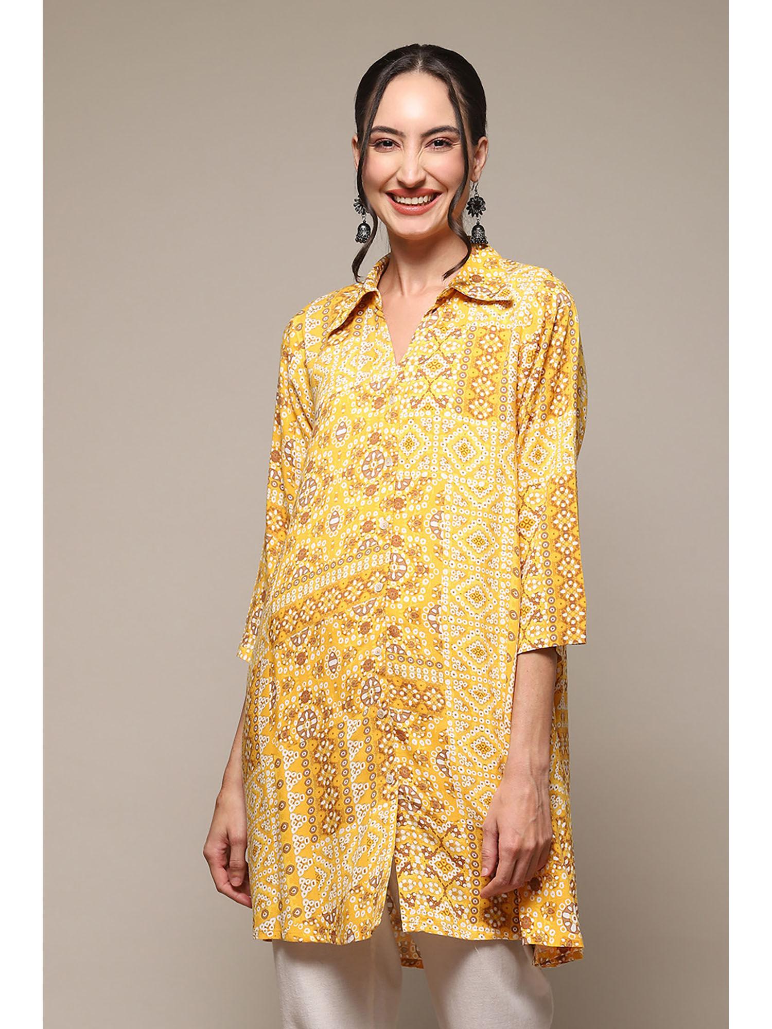 yellow rayon printed tunic