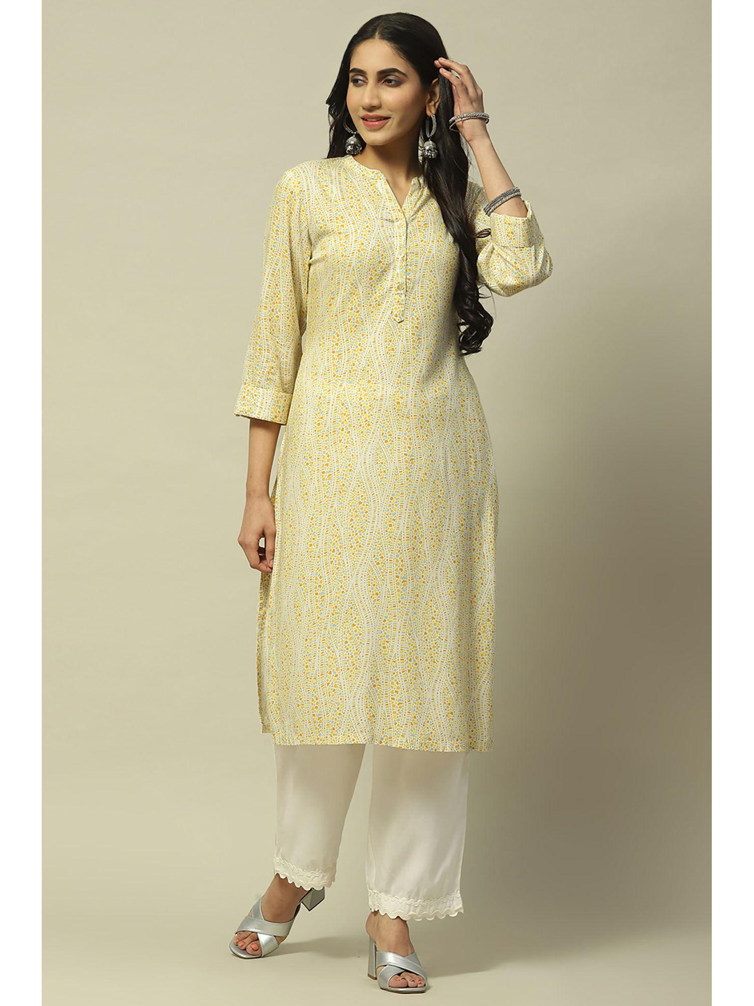 yellow rayon straight kurta