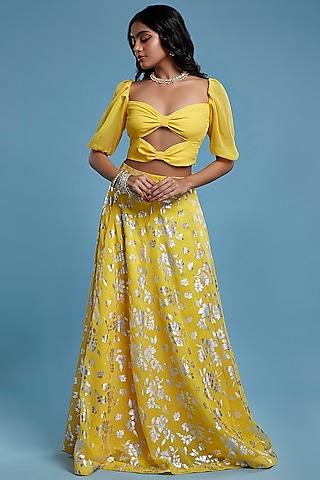 yellow recycled polyester lehenga set