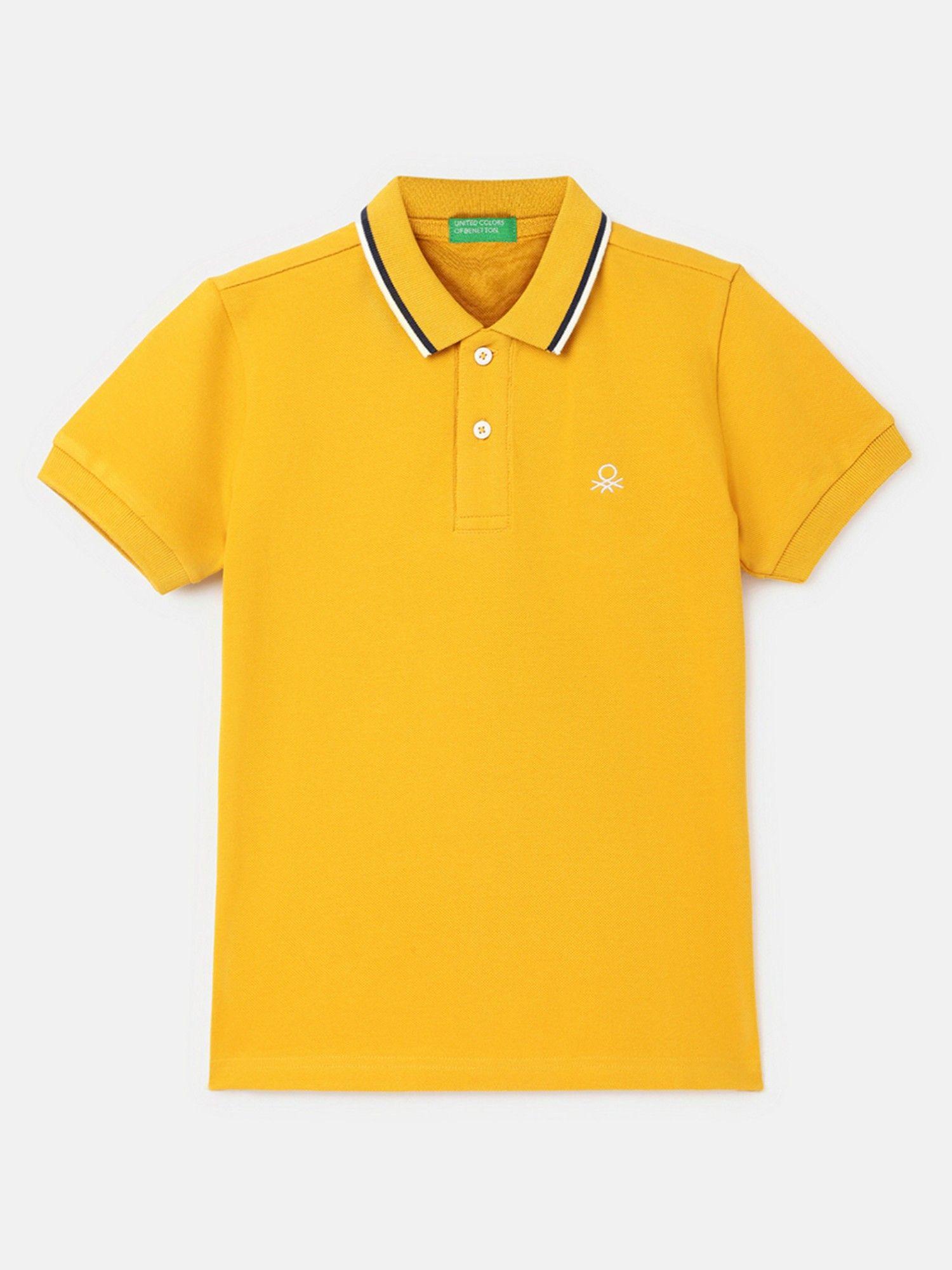 yellow regular fit polo neck solid boys t-shirt