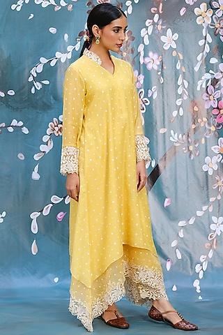 yellow resham embroidered kurta set