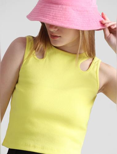 yellow ribbed cut-out tank top