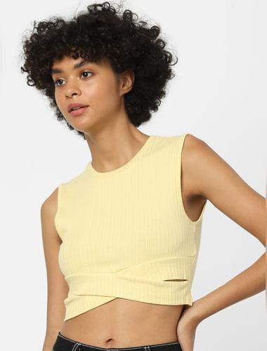 yellow ribbed cut-out top