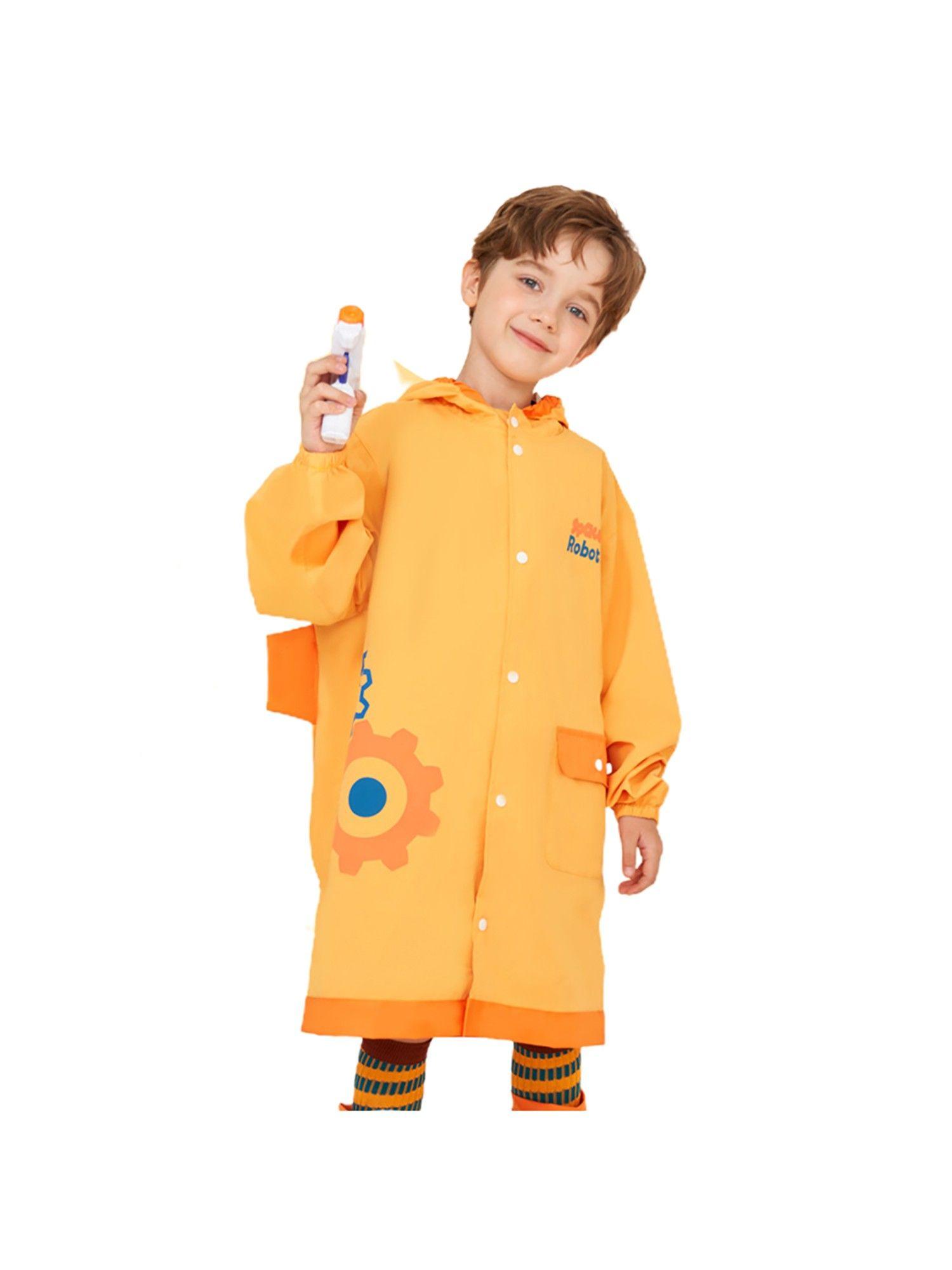 yellow robotic kids raincoat with backpack carrying space