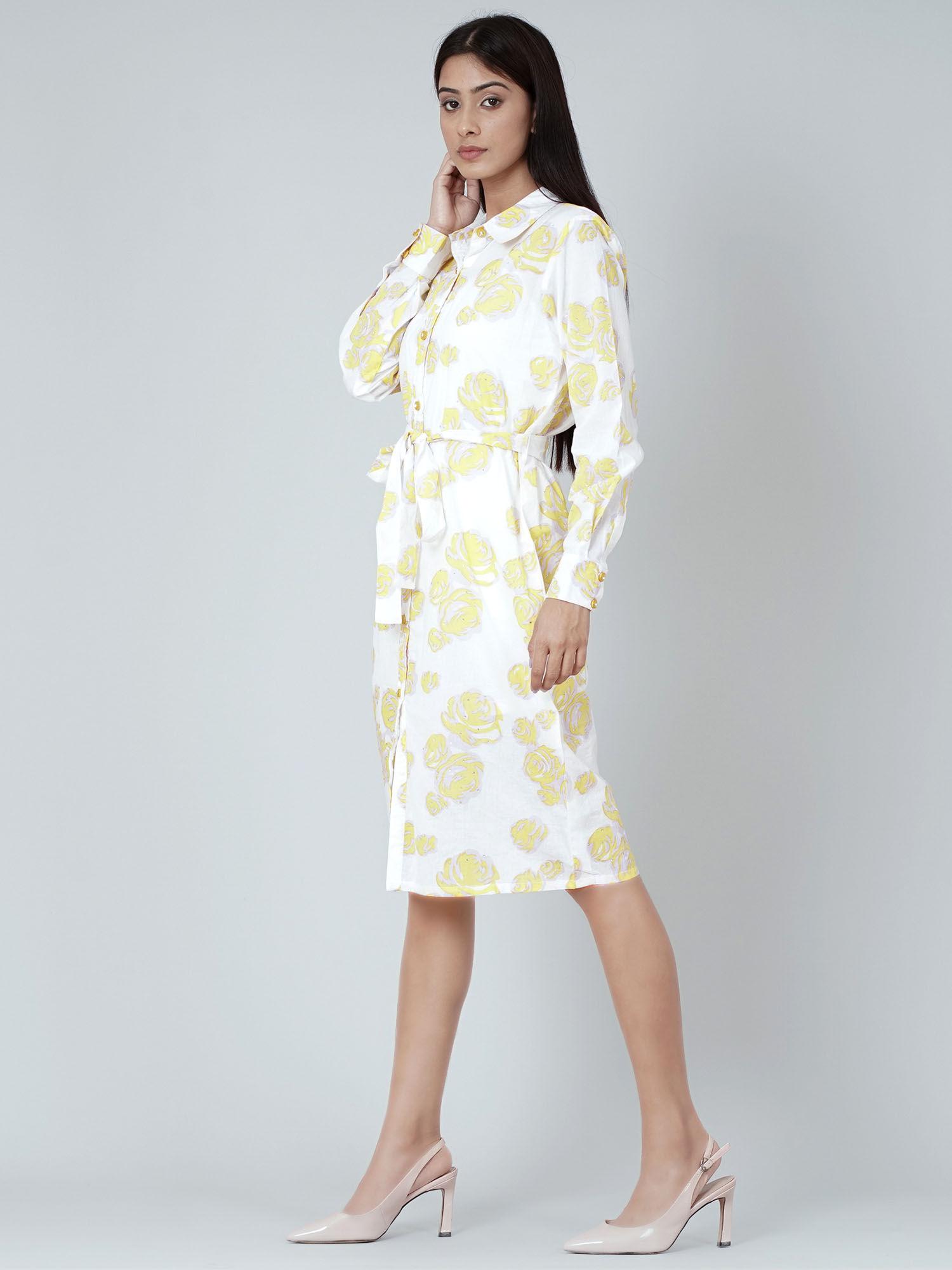 yellow rose print shirt dress (set of 2)