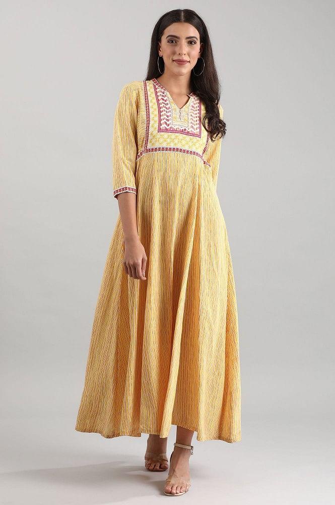 yellow round neck printed liva dress