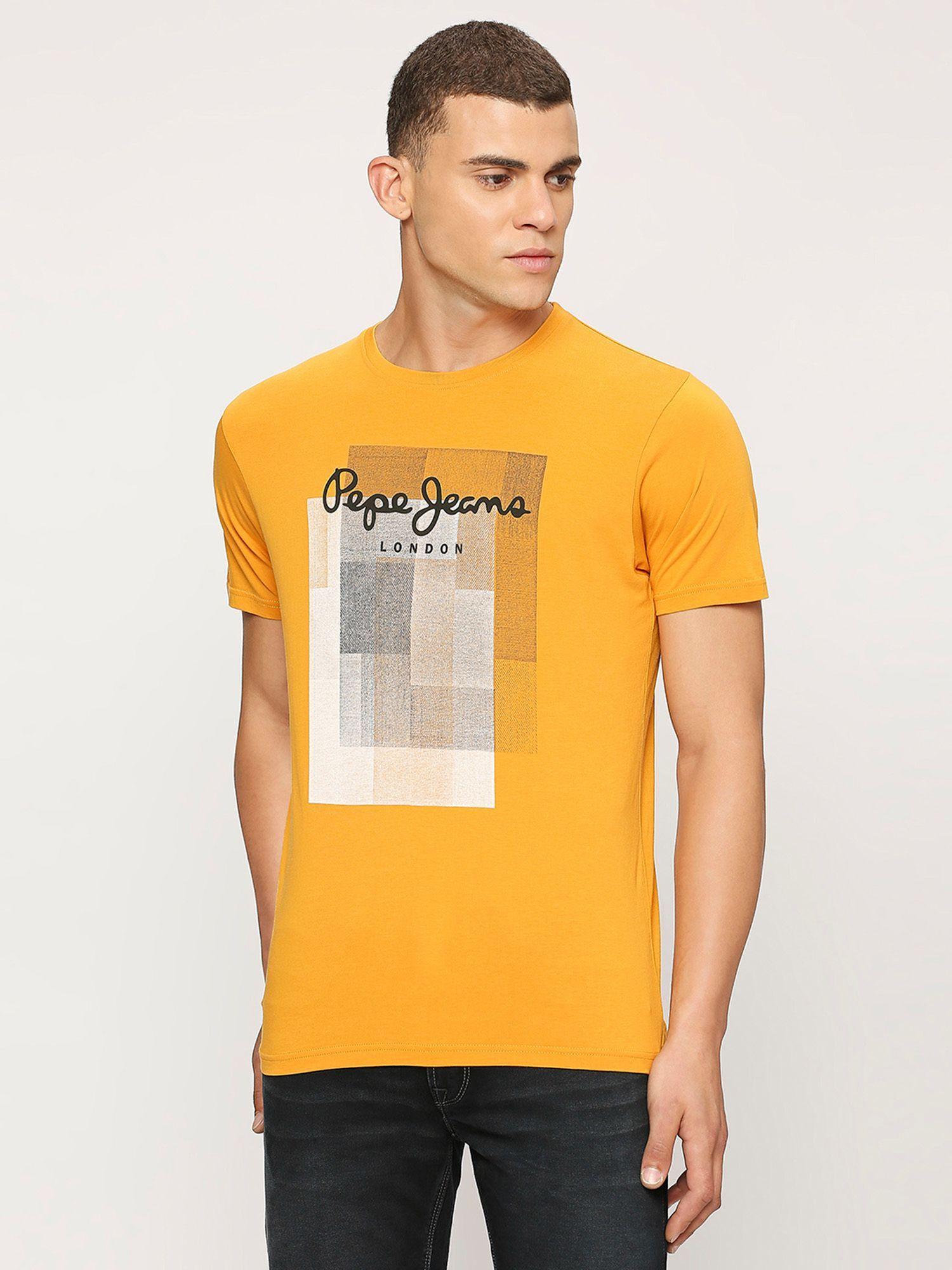 yellow round neck short sleeves t-shirt