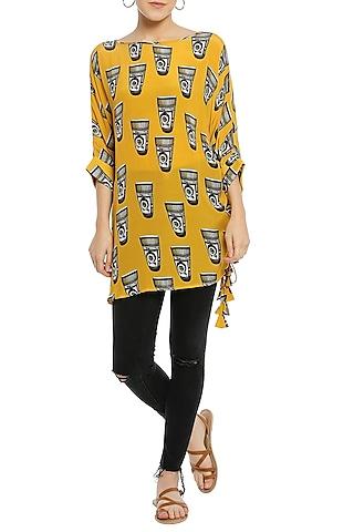yellow ruched printed tunic