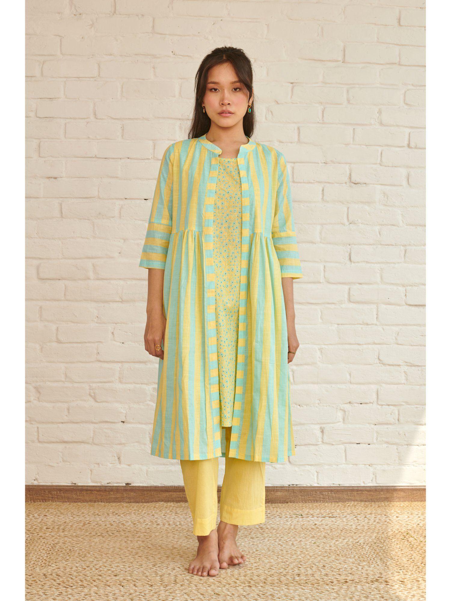 yellow salvia kurta and jacket (set of 2)