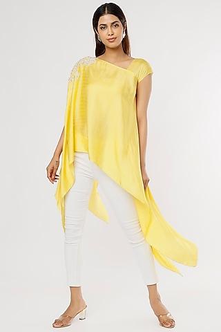 yellow satin asymmetrical tunic