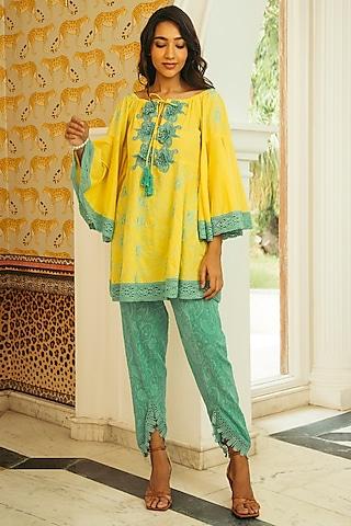 yellow satin kurta set