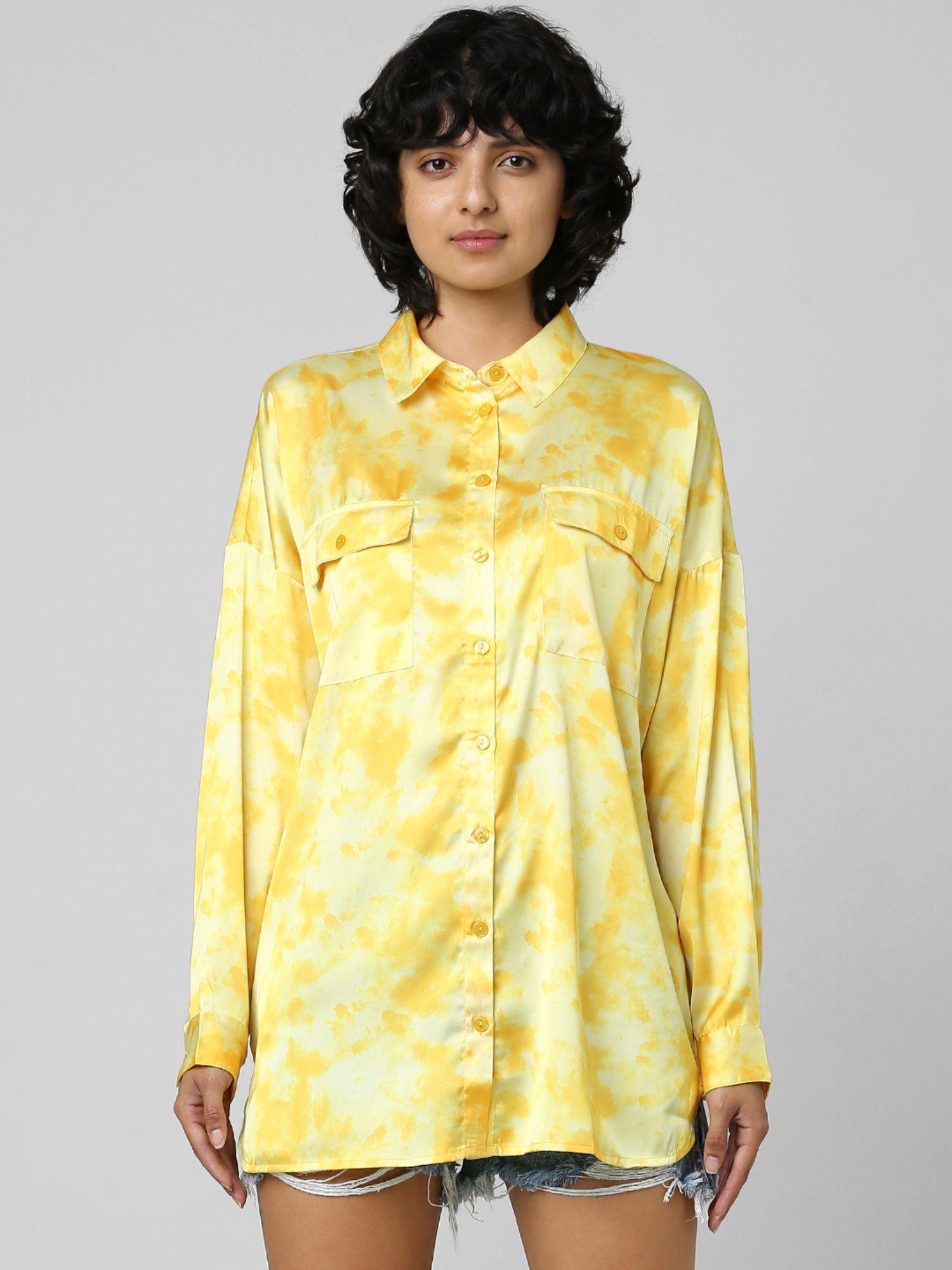 yellow satin long shirt