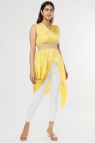 yellow satin lurex asymmetrical tunic