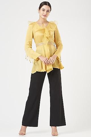 yellow satin ruffled tunic