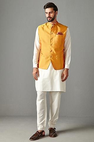 yellow satin silk bundi jacket