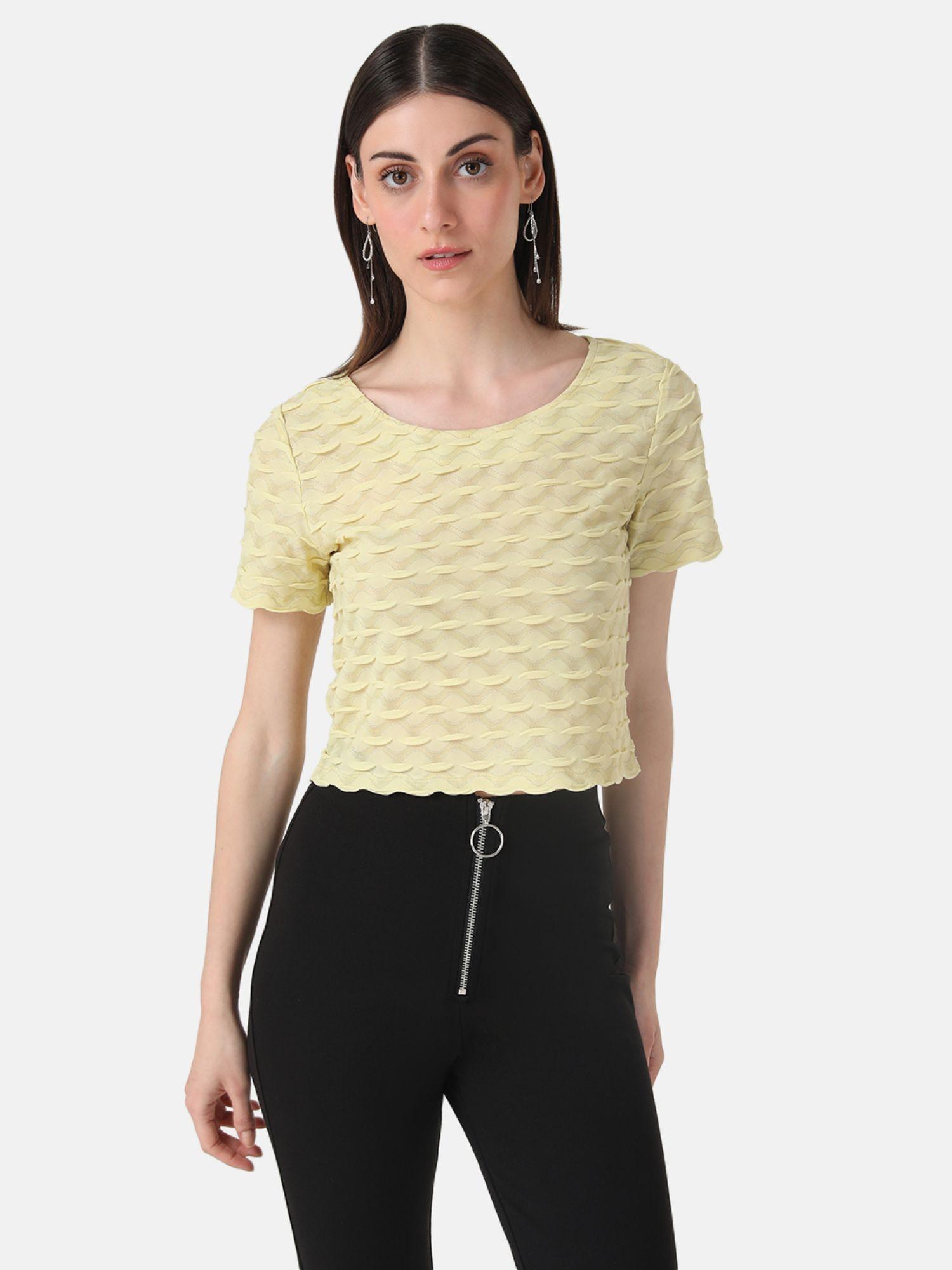 yellow scallop boxy fit crop top