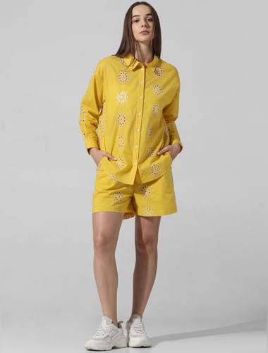 yellow schiffli co-ord set shirt