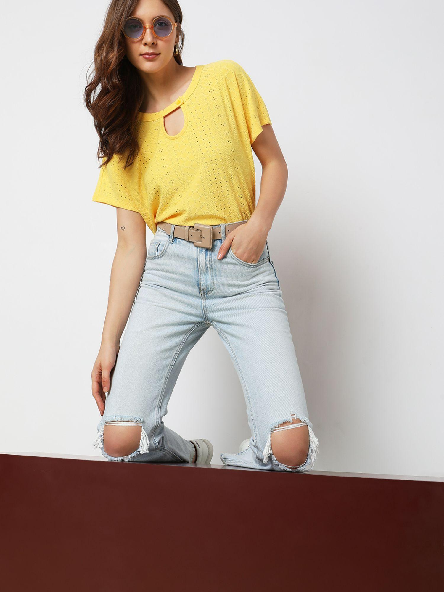 yellow schiffli detail top