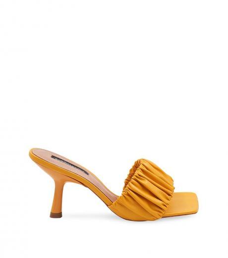 yellow scrunched leather heels