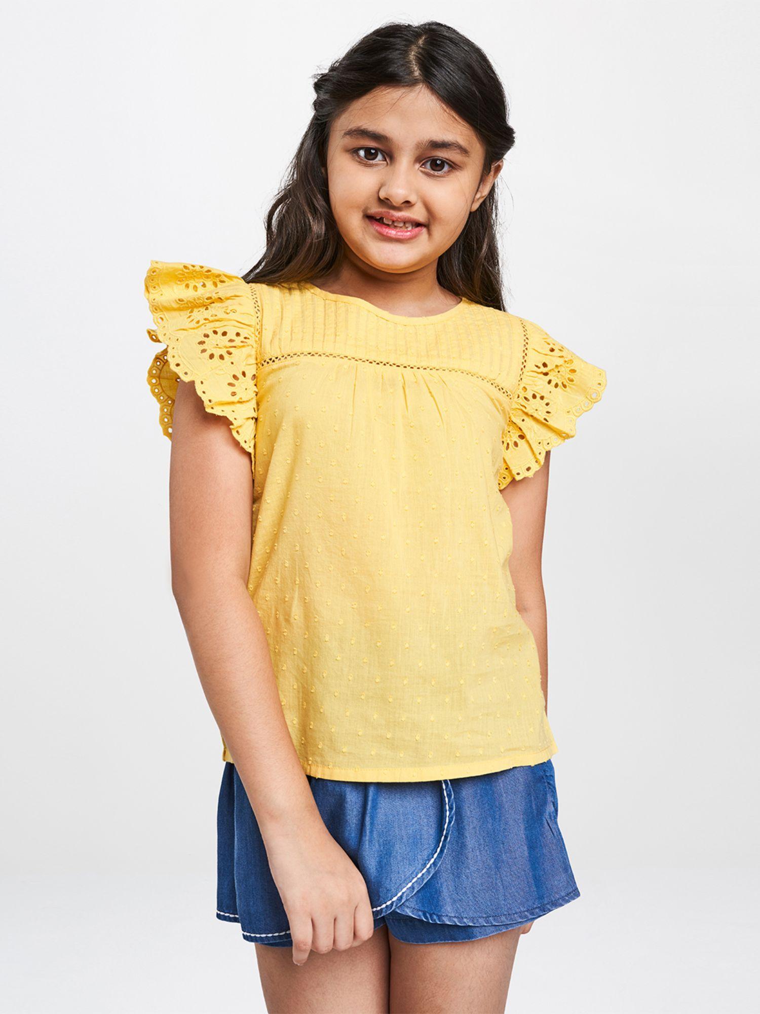 yellow self design flared top