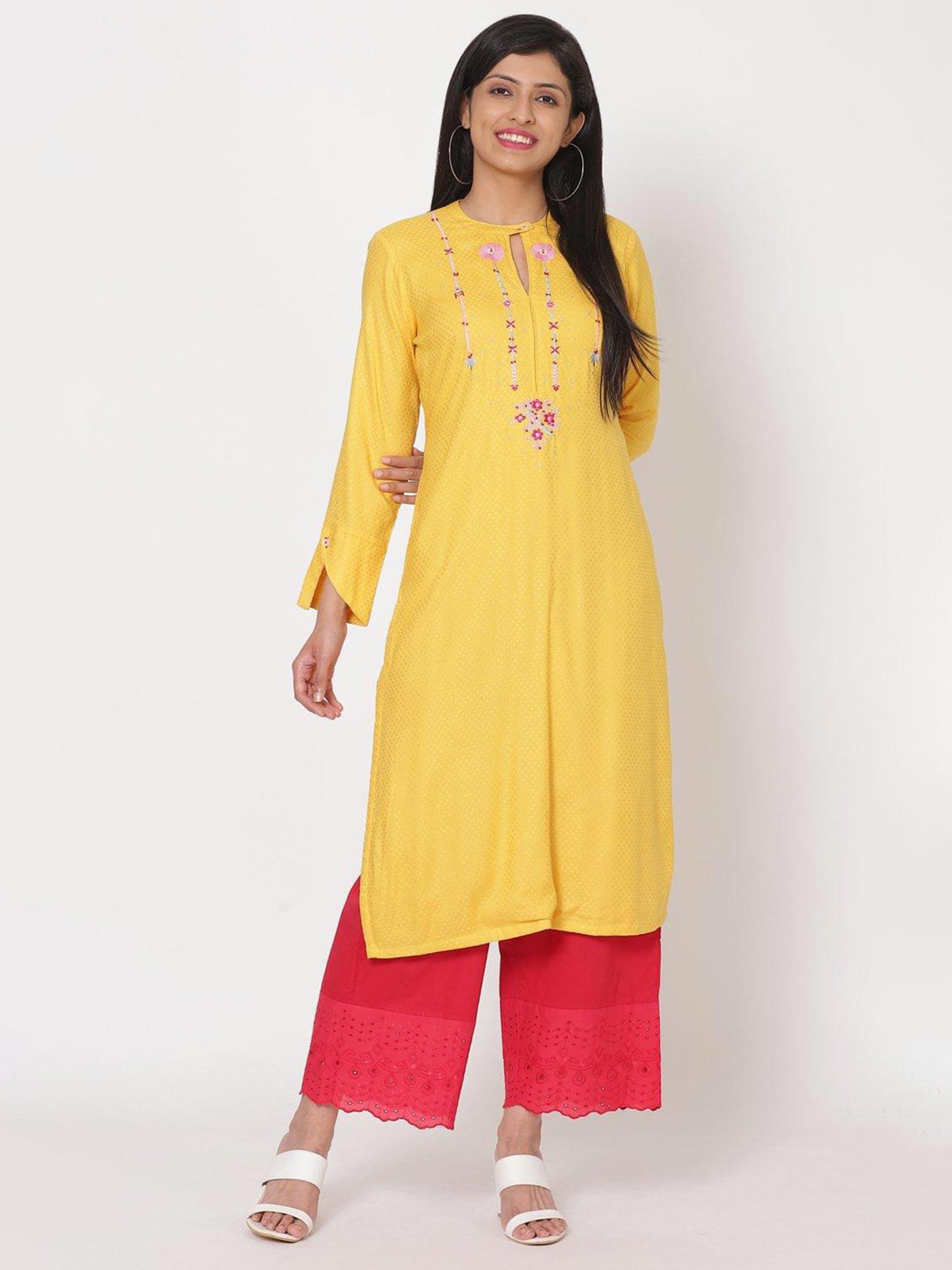 yellow self design kurta