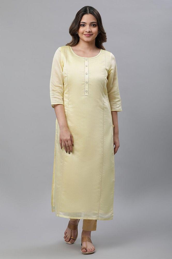 yellow semi sheer chanderi kurta