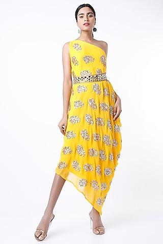 yellow sequins embroidered dress