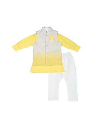 yellow shaded nehru jacket with kurta set for boys