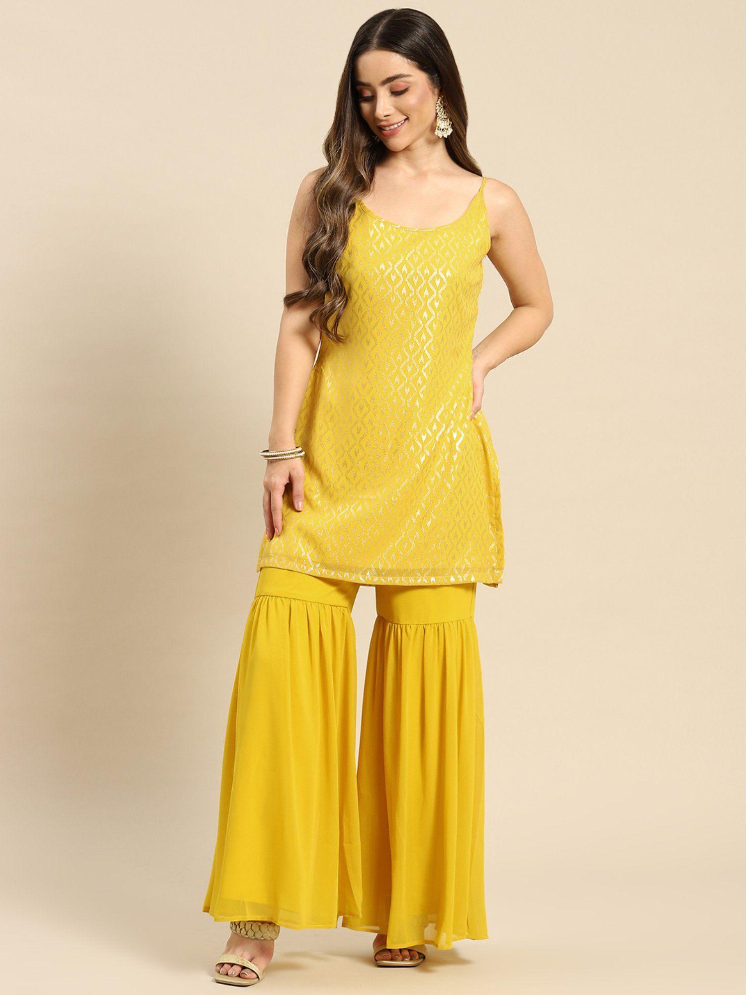 yellow sharara with kurti (set of 2)