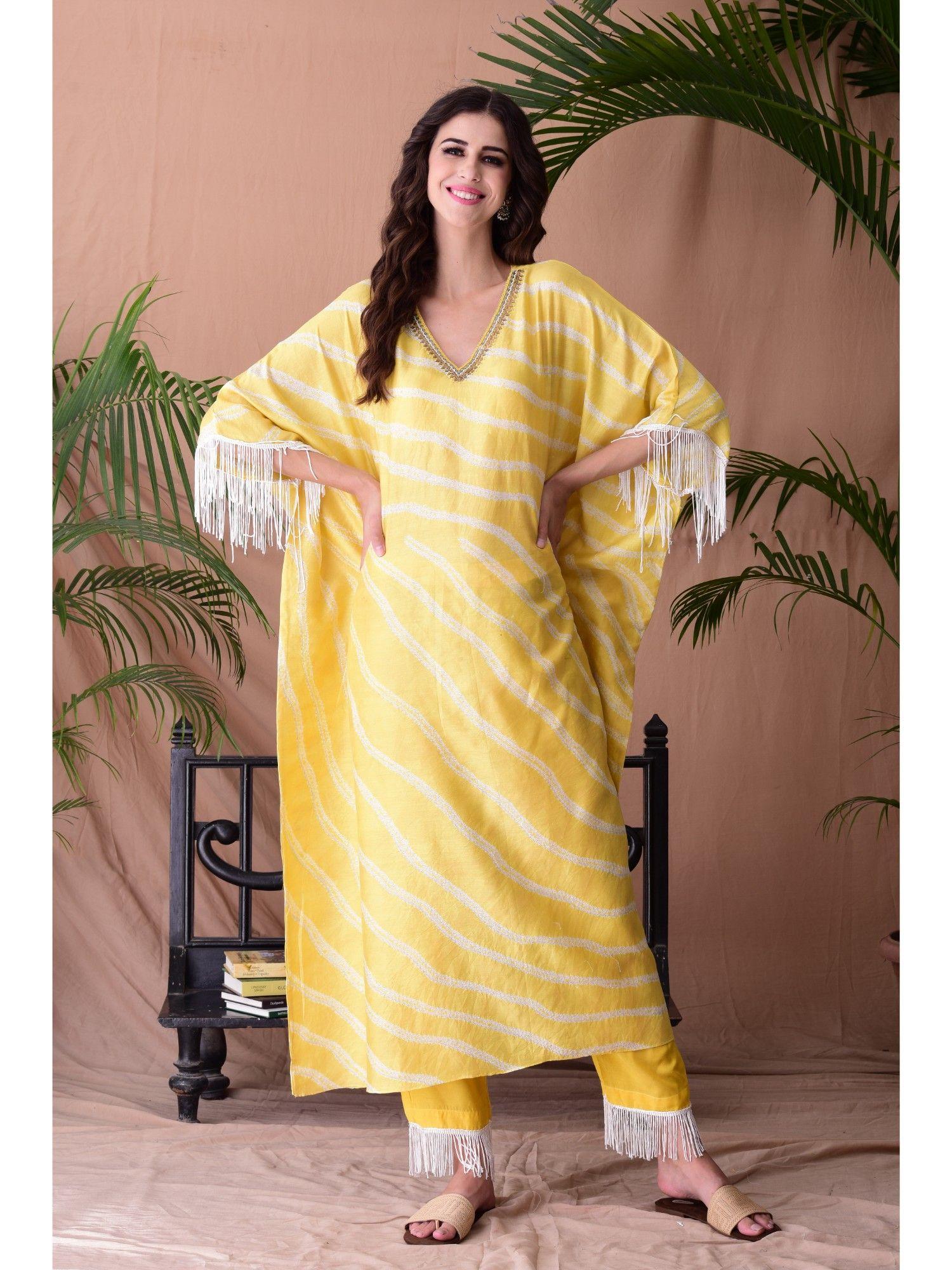 yellow shibori kaftan (set of 2)