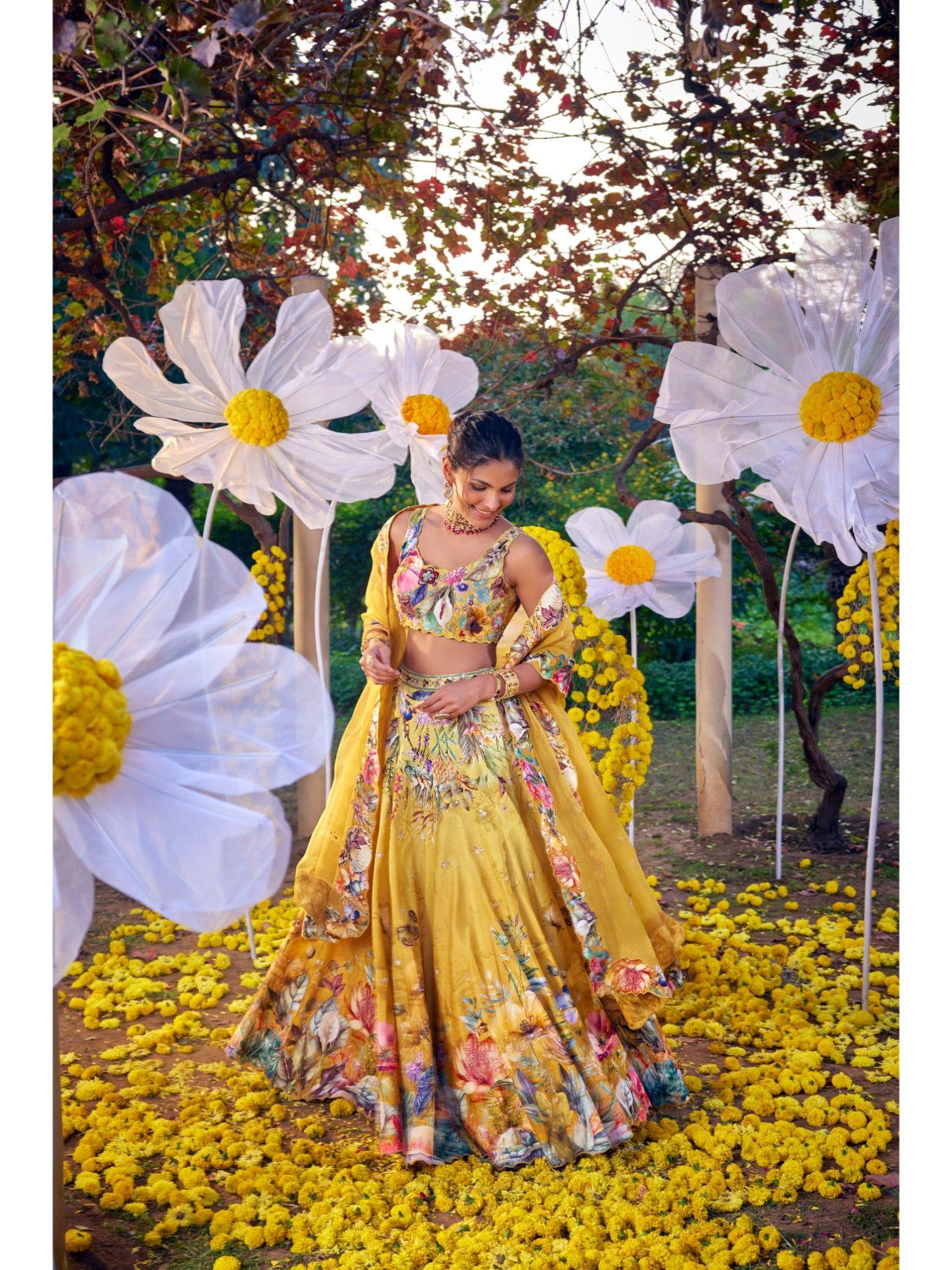 yellow shirin lehenga with blouse and dupatta (set of 3)