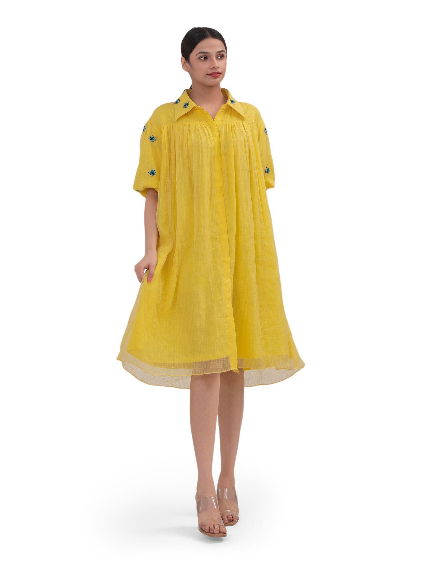 yellow shirt knee length dress