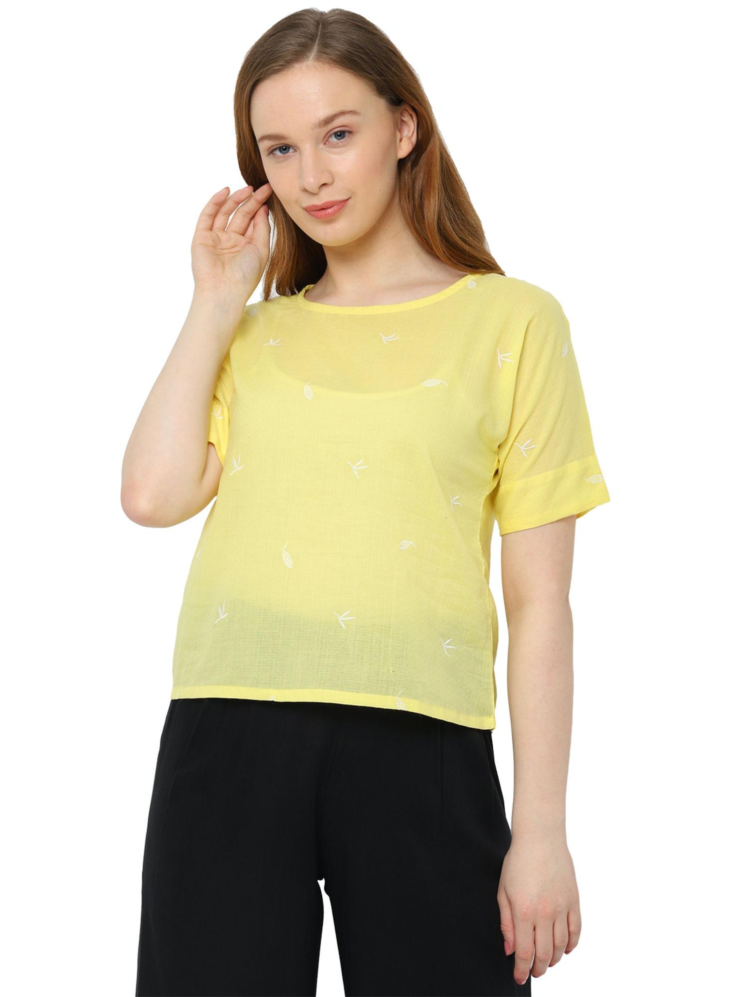 yellow short sleeves top