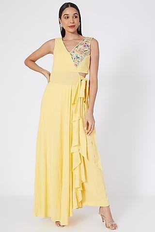 yellow side draped tunic set