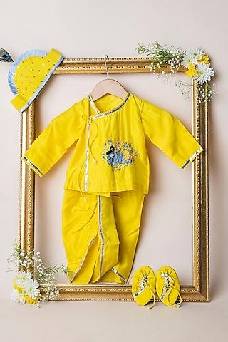 yellow silk angrakha kurta set for boys