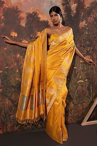 yellow silk banarasi handwoven saree